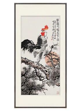 十兰手绘金鸡报晓国画实木包安装