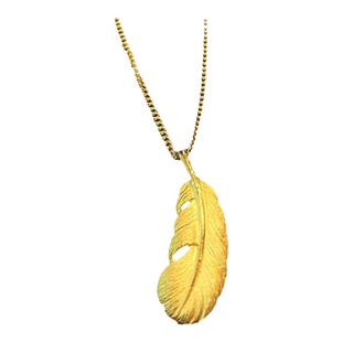18K金丘比特之羽项链 女纯银镀黄金色羽毛珍珠锁骨链爱情密语礼物