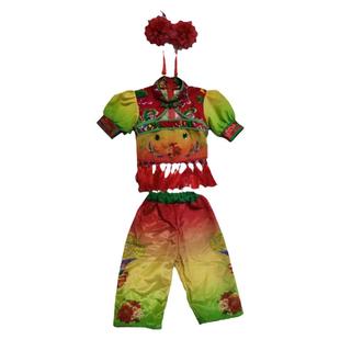 小荷风采红红的花花鞋儿童演出服装六一女童喜庆舞蹈服舞台秧歌服