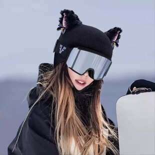 滑雪头盔帽套装饰罩毛线针织软盔雪盔帽子保护头套显眼包可爱猫耳