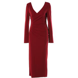 DPLAY秋季红色连衣裙女新款法式奢华复古裙子长款晚礼服长裙