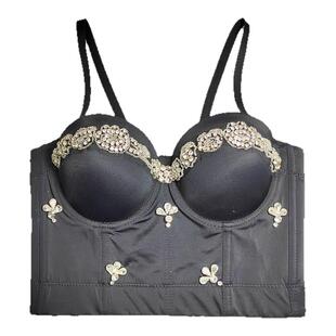 鱼骨软支撑胸衣欧美水钻钉珠蕾丝短款背心吊带外穿夜店辣妹舞台