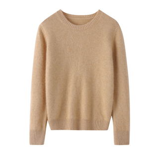 清河纯圆领羊绒衫女秋冬加厚保暖套头毛衣宽松显瘦百搭针织打底衫