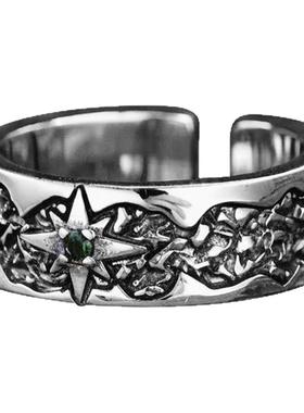 重工熔岩戒指纯银复古六芒星开口