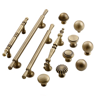 中古风复古黄铜柜门拉手古铜色圆球抽屉门把手新中式橱柜衣柜拉手