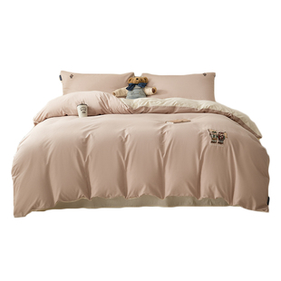 TeenieWeenie小熊刺绣全棉纯色被套四件套纯棉床单被罩三件套四季