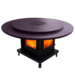 郎图特四面观火旋转餐桌柴火取暖炉地排烟圆桌家用室内外烤火桌