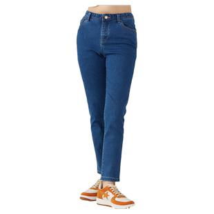 波顿牛仔裤女22年秋冬新款直筒修身显瘦中蓝色高端弹力舒适长裤子