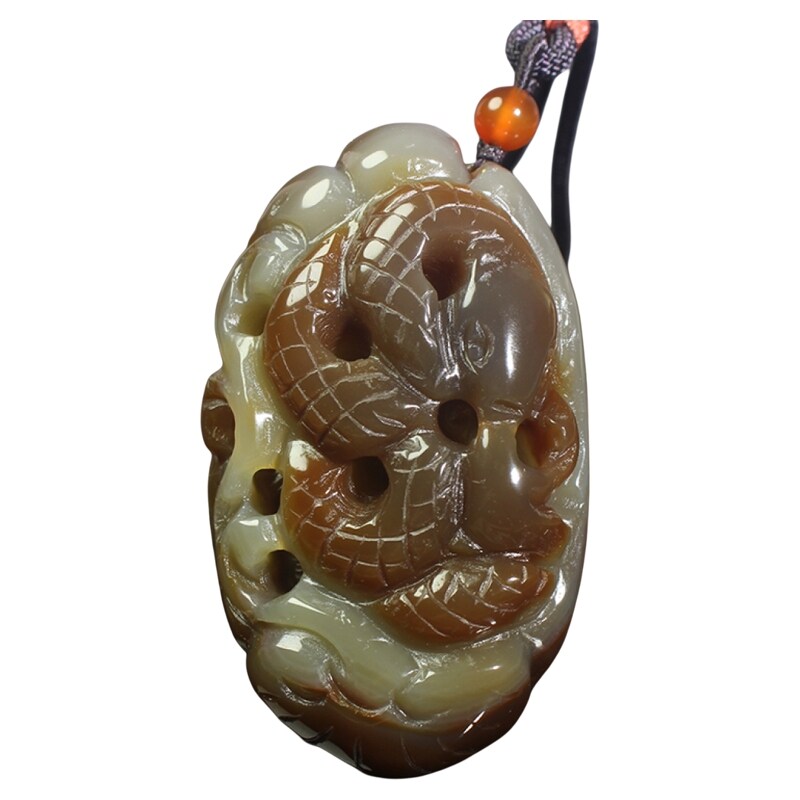 天然原矿玛瑙如意蛇把件