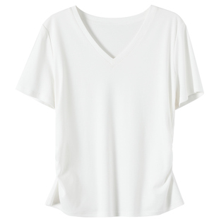 OSA欧莎收腰V领新疆棉短袖t恤女夏季2026年新款内搭正肩小白T上衣