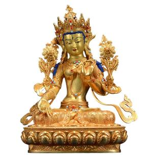 藏村全鎏金《白度母》室内家用《白多罗观音》铜佛像装饰摆件