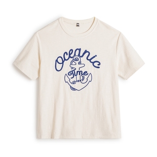 马登工装美式复古海军刺绣T恤白色重磅竹节棉螺纹领口短袖男夏季