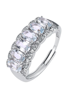 天然彩宝女纯银时尚海蓝宝排戒