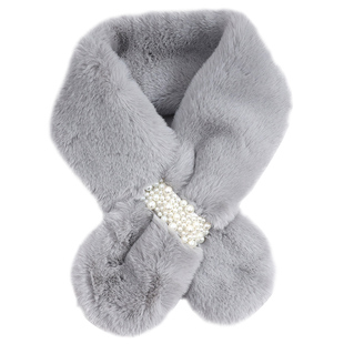 高品质珍珠扣毛毛领围巾女冬季百搭可爱仿獭兔毛领交叉围脖护颈