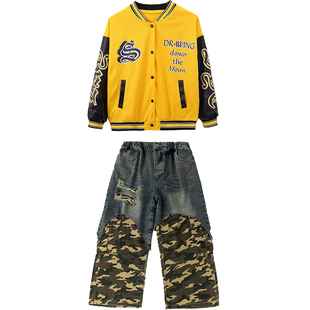 秋冬儿童嘻哈炸街棒球服潮服童装男童街舞HIPHOP架子鼓表演服套装