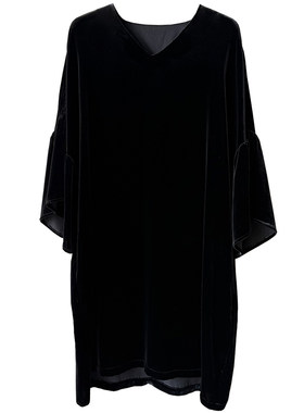 25春夏新慵懒宽松真丝绒黑连衣裙