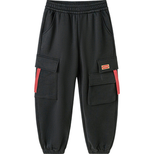 巴拉巴拉男童加绒裤子中大童黑色运动裤冬季新款童装儿童工装裤厚