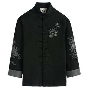 中国风棉麻唐装男中式改良外套男复古春秋冬男士中山装刺绣外套