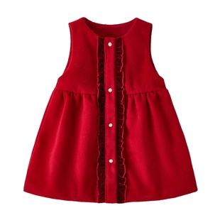 [抗菌锁温]儿童裙子女童连衣裙红色新年款秋冬加绒背心裙宝宝冬装