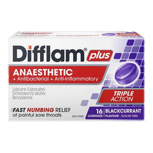 Difflam强效润喉糖黑加仑味扁桃体咽喉咙疼痛肿护嗓无糖含片16粒
