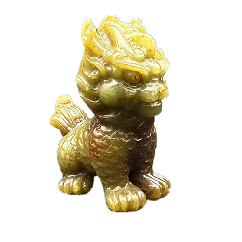 仿古青玉麒麟玉佩玉坠立体雕刻瑞兽麒麟摆件把玩件腰佩茶桌新茶宠