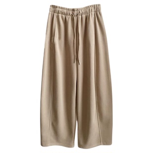 松紧腰垂感显瘦九分加绒卫裤女2025冬季新款亲肤保暖百搭休闲长裤