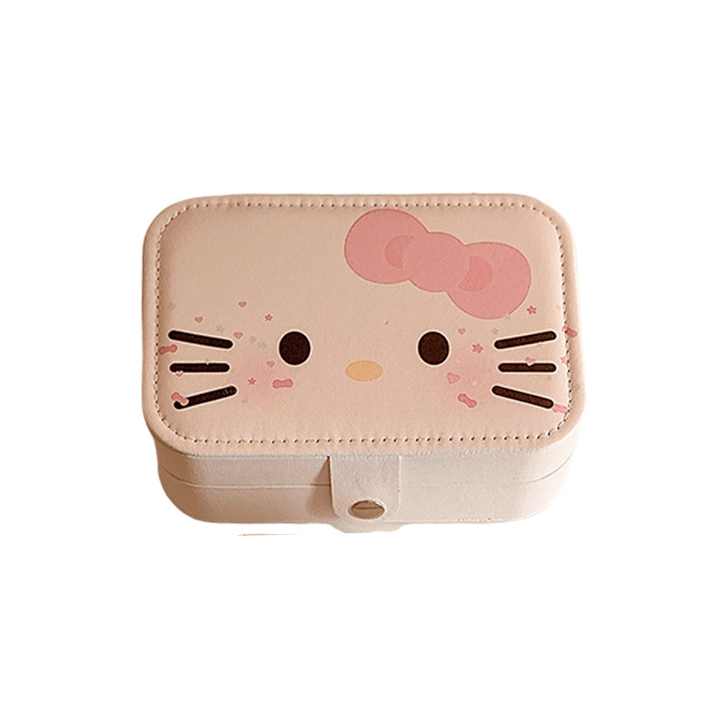 可爱kitty猫首饰盒便携大容量旅行耳环戒指项链手饰品收纳盒小型