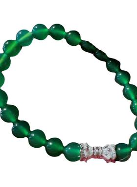 巴西绿玉髓玛瑙珍珠手链 水灵水灵 富贵豆 白玉髓荔枝冻锆石手镯