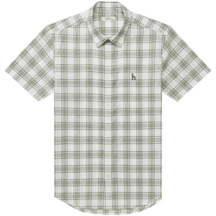 Hazzys哈吉斯夏季衬衫外套男格子通勤短袖翻领上衣时尚舒适衬衣潮