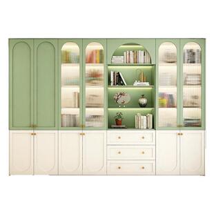 实木书柜家用客厅法式奶油风满墙玻璃门书架2025新款现代储物柜子