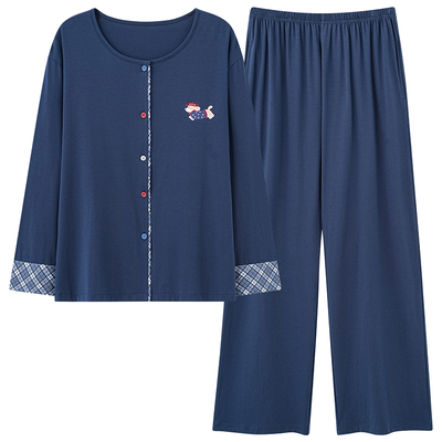 【蓝色小狗】2025新款长袖开衫睡衣女家居服套装可外穿居家休闲款