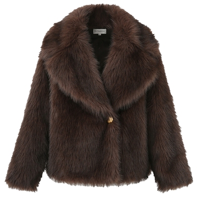 DIANAVEVINA冬新款西装大翻领富家千金金扣短皮草外套