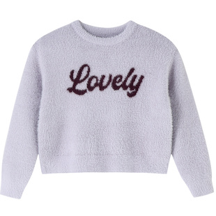 安奈儿童装女童圆领长袖毛衣针织衫冬新款字母提花甜美保暖