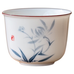 画续白瓷手绘梅花主人杯小品杯功夫茶具单杯陶瓷品茗杯对杯礼盒装