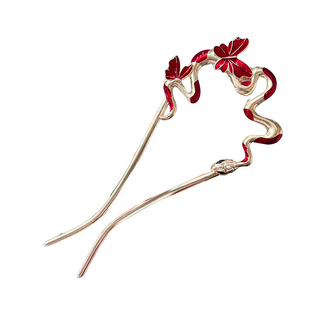 精致蝴蝶U形发簪女2026新款高级感蛇形盘发簪子小众设计发钗头饰