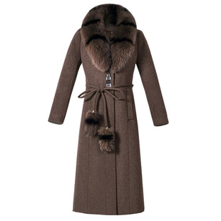 真狐狸大毛领羊绒大衣女中长款中老年妈妈装加厚大码羊毛呢子外套