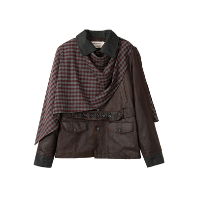 先验可拆卸格子披肩酵洗夹克