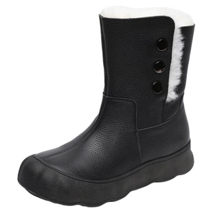 牛皮时尚新款厚底东北雪地靴女款防滑2025冬季真皮女士羊毛垫棉鞋
