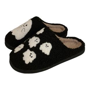 细细条 万圣节可爱小幽灵棉拖鞋女室内休闲防滑秋冬季保暖毛毛鞋