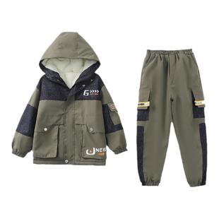 男童冬装加绒套装2025新款帅气秋冬季中大童儿童装加厚工装两件套