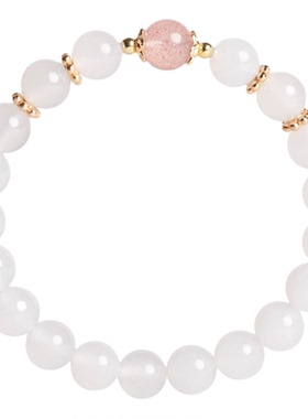 白玛瑙草莓晶转运手串情侣闺蜜