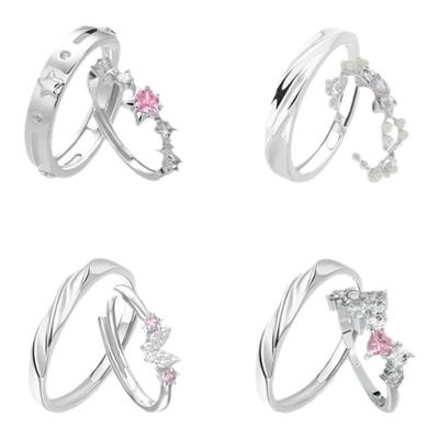 KOOKISS S925银甜美轻奢百搭小众戒指设计高级开口可调节情侣对戒