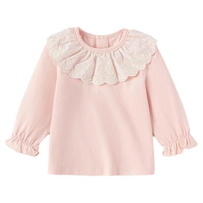 babylove女宝宝春秋纯棉长袖t恤婴儿花边领洋气打底百搭休闲上衣