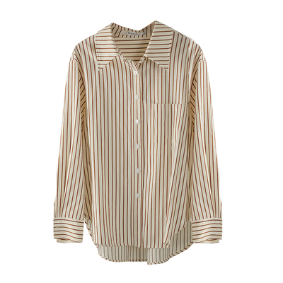 杏色条纹灯芯绒衬衫春秋长袖叠穿