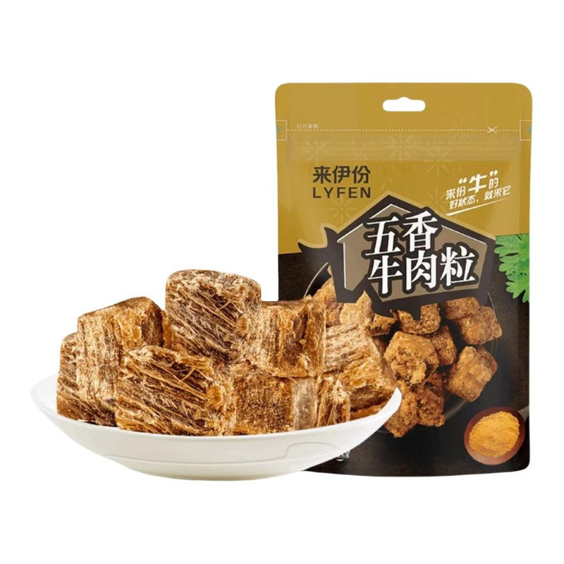 来伊份五香牛肉粒108g风干牛肉干特产小吃大包装办公室休闲小零食