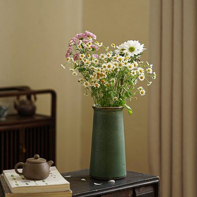 景德镇陶艺日式手工花瓶粗陶手作花器鲜花插道具复古家居装饰摆件