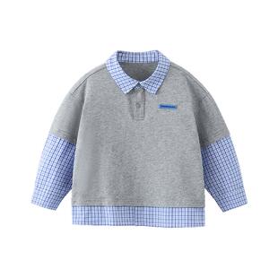 [学院风]齐齐熊宝宝t恤长袖春秋款假两件男童polo衫儿童秋装衬衫