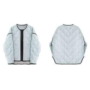 章若楠同款浅蓝色绗缝羽绒服外套女宽松时尚减龄高级感白鸭绒上衣