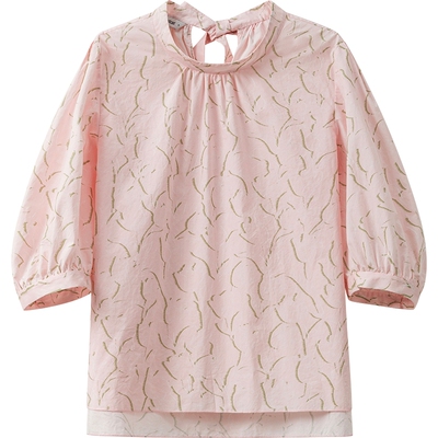 播商场同款粉色印花衬衫女夏日新款别致短袖衬衫BDS2HD2273