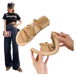 外贸大码凉鞋女夏外穿2025新款学生百搭罗马鞋两穿防滑沙滩拖鞋女